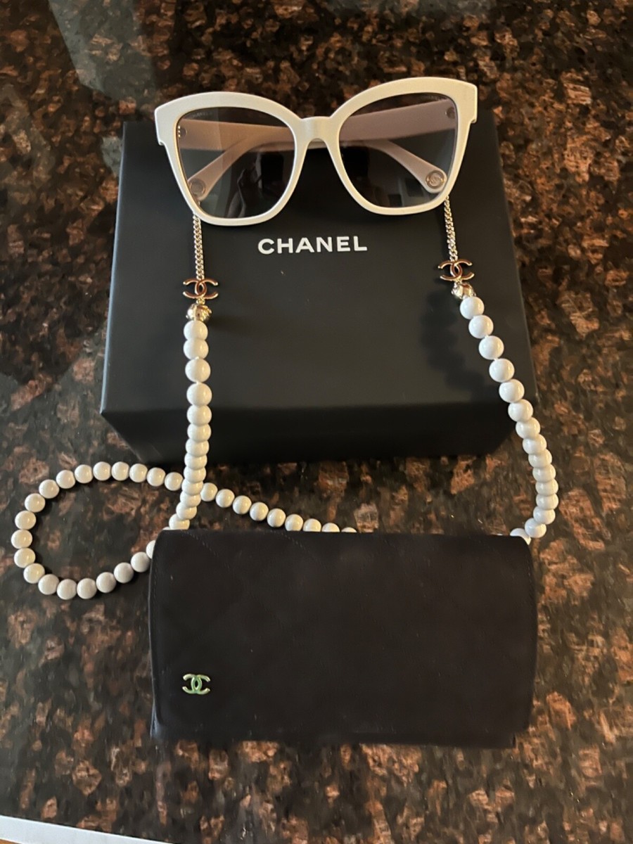 NEW White Chanel sunglasses with chain and case | eBay
