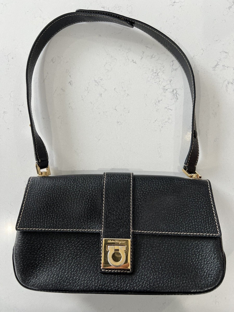 Vintage Salvatore Ferragamo Handbag Leather Black AB-21 1827 | eBay
