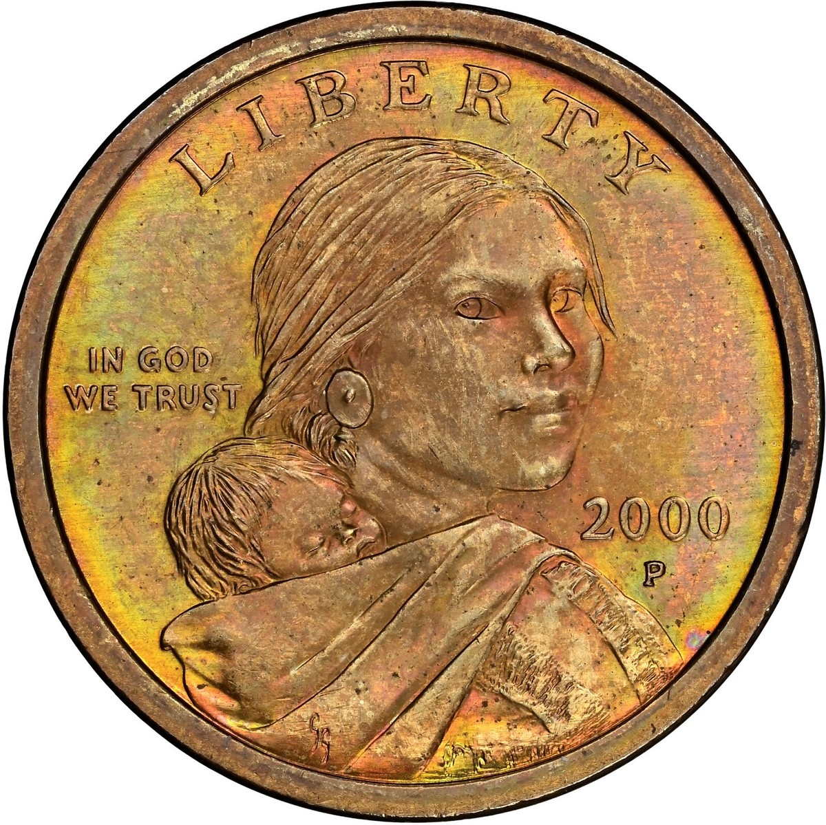 2000 P Sacagawea Dollar NGC MS64 Rainbow Toned Remarkable Color