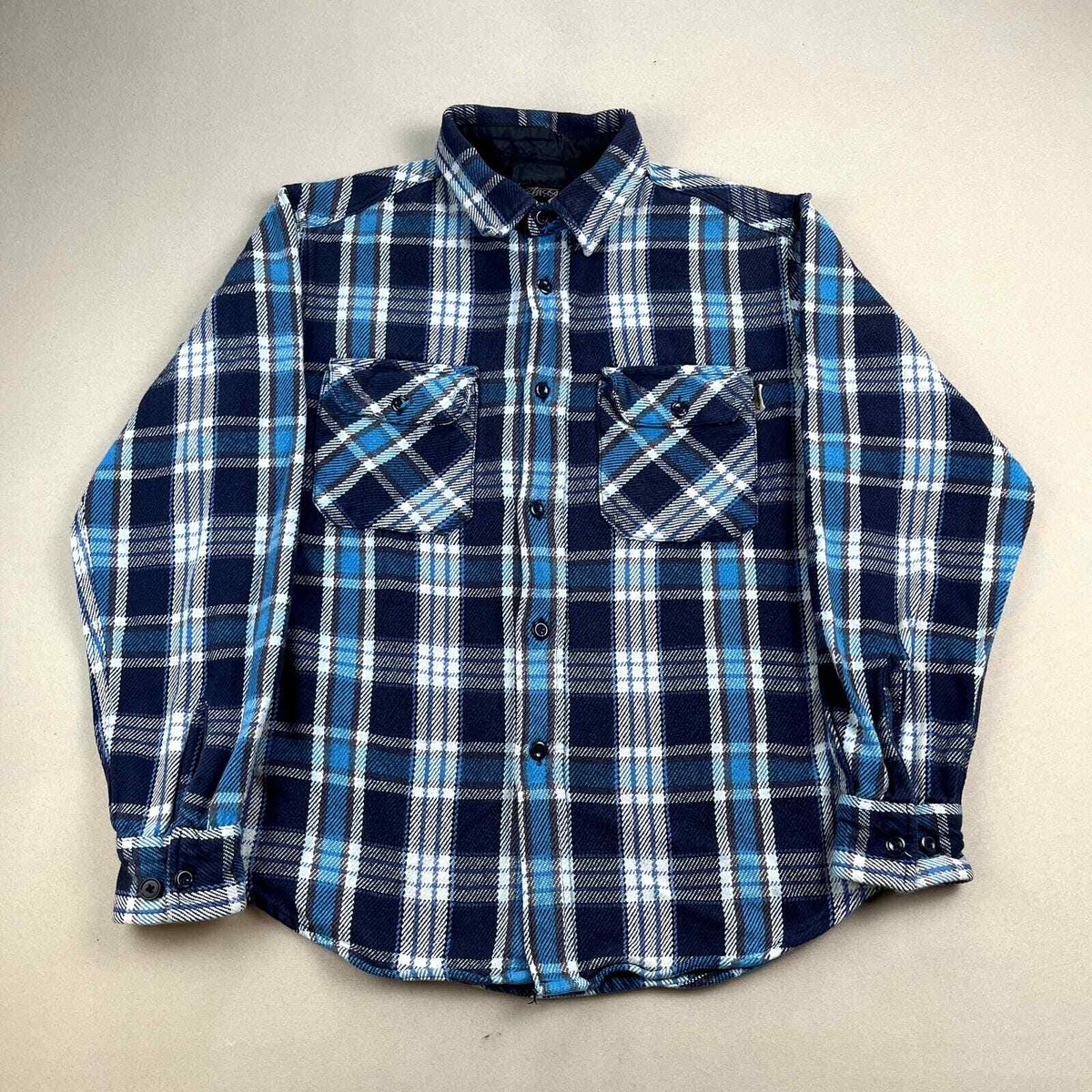 Vintage Stussy Flannel Shirt Adult Medium Navy Blue Plaid