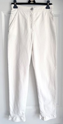 NEW CHANEL 22A WHITE DENIM JEANS PANTS CC LOGO 36 CC LOGO POCKETS