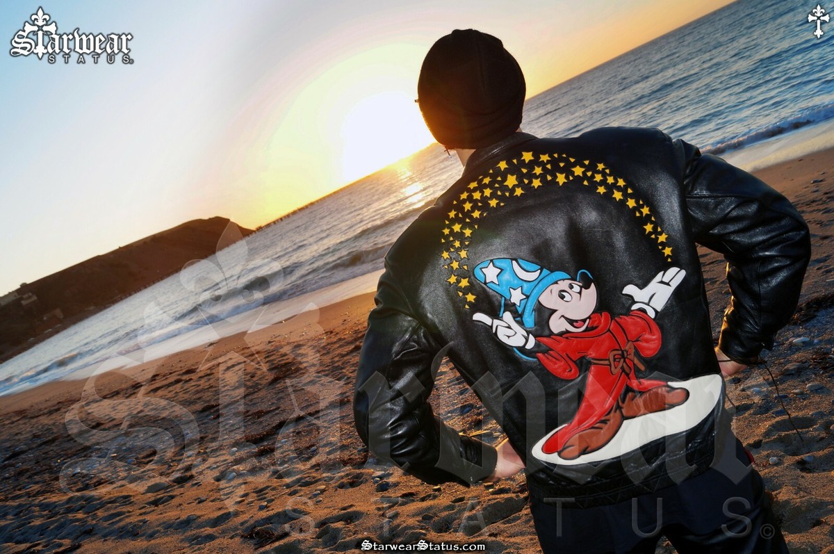 🔥Vtg 90s Disney Fantasia Leather Cartoon Rap Hip Hop Mickey Mouse