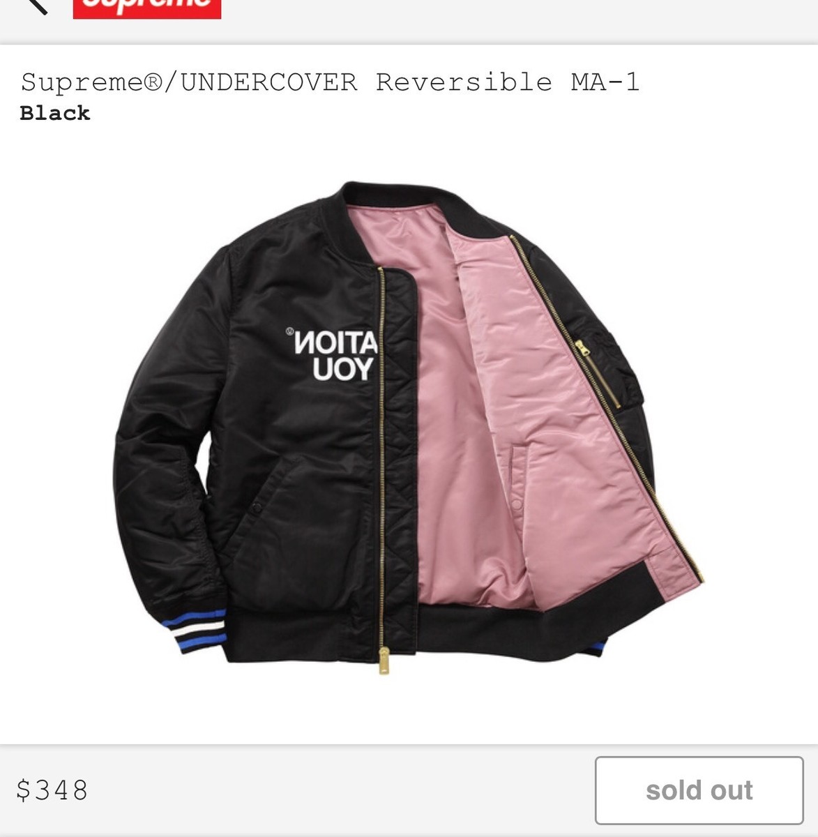 SUPREME X UNDERCOVER REVERSIBLE MA-1 JACKET BLACK/PINK Size L | eBay
