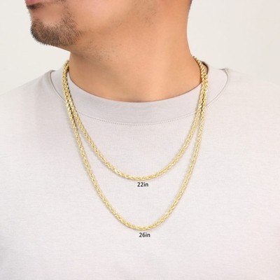 10K Yellow Gold 4mm Diamond Cut Rope Chain Link Necklace Mens