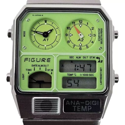 CITIZEN ANA DIGI TEMP WATCH green silver Japan TICTAC Limited
