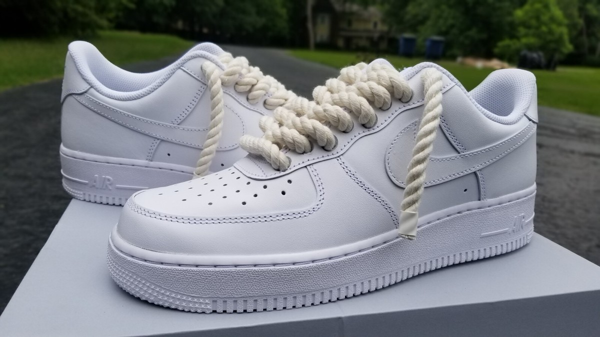 nike air force 1low Triple White Rope Lace Custom Size 8.5 men | eBay