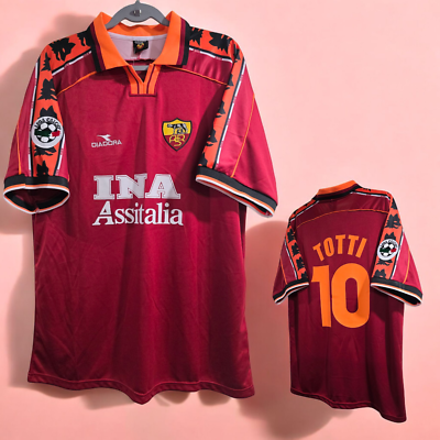 AS ROMA HOME 1998/1999 - RED - Retro Soccer - TOTTI # 10 - XL (Run