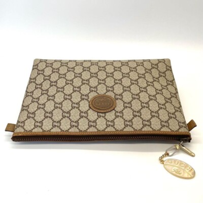 GUCCI Plus GG Pattern Large Pouch Clutch Bag with Logo Charm from