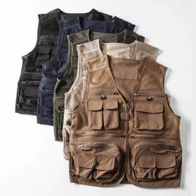 Mens Mesh Cargo Utility Waistcoat Jacket Gilet Vest Tops Multi