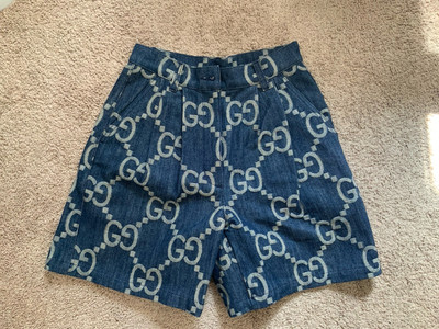 Women's Gucci Jumbo GG Cotton Denim Shorts Blue Ivory Designer