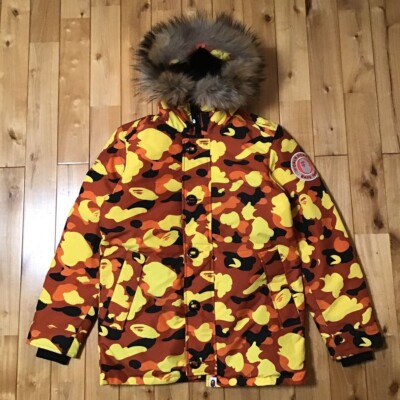 BAPE fur Down jacket orange camo A Bathing Ape Size S | eBay