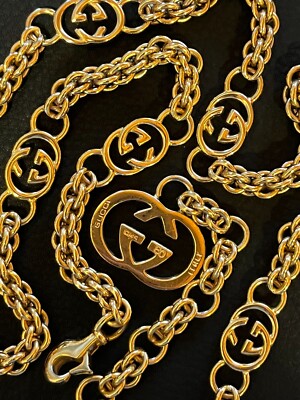 GUCCI BELT Chain AUTH Logo mark Vintage RARE Gold GG Necklace OLD