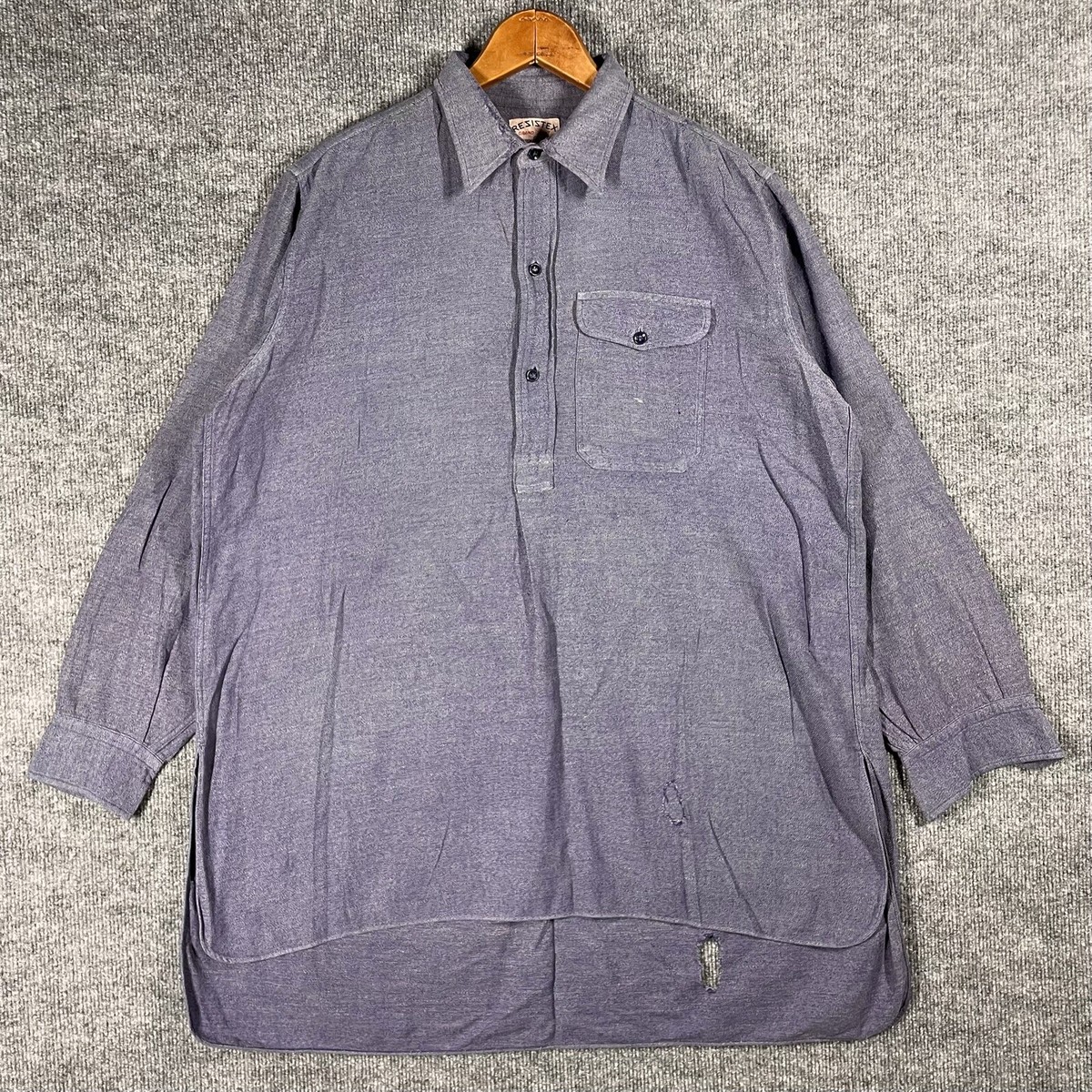 VINTAGE 40s Resistex French Work Shirt WWII Indigo Pullover Cotton