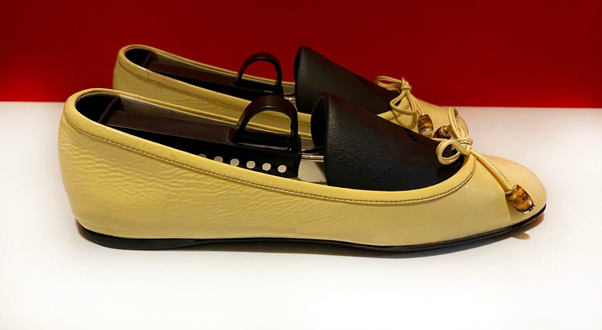 $729.00 !! GUCCI ICONIC WOMEN YELLOW LEATHER BAMBOO BITS SHOES