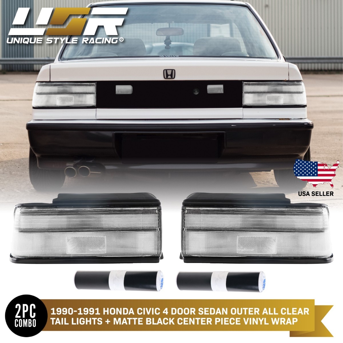 JDM SiR ALL CLEAR Tail Light + Black Center Panel Wrap For 90-91