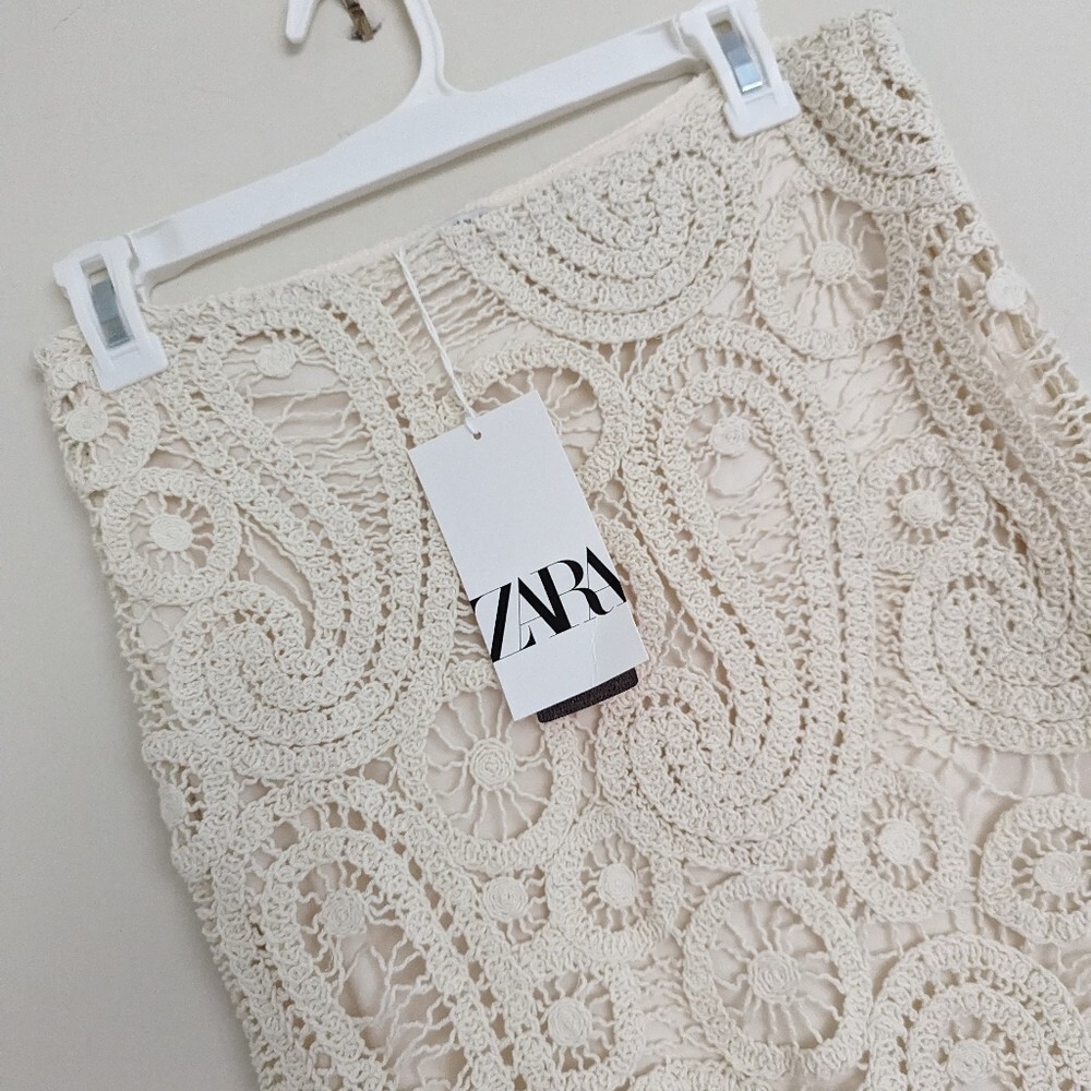 ZARA ASYMMETRIC CROCHET SKIRT STRAW BEIGE PAISLEY S M L NWT | eBay