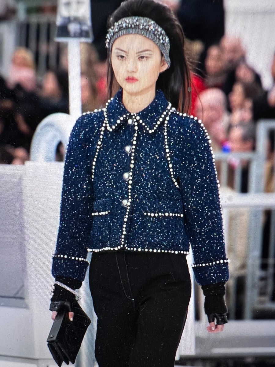 CHANEL 17A NEW TAGS TWEED FANTASY BLUE JACKET SEQUINS PEARLS CC