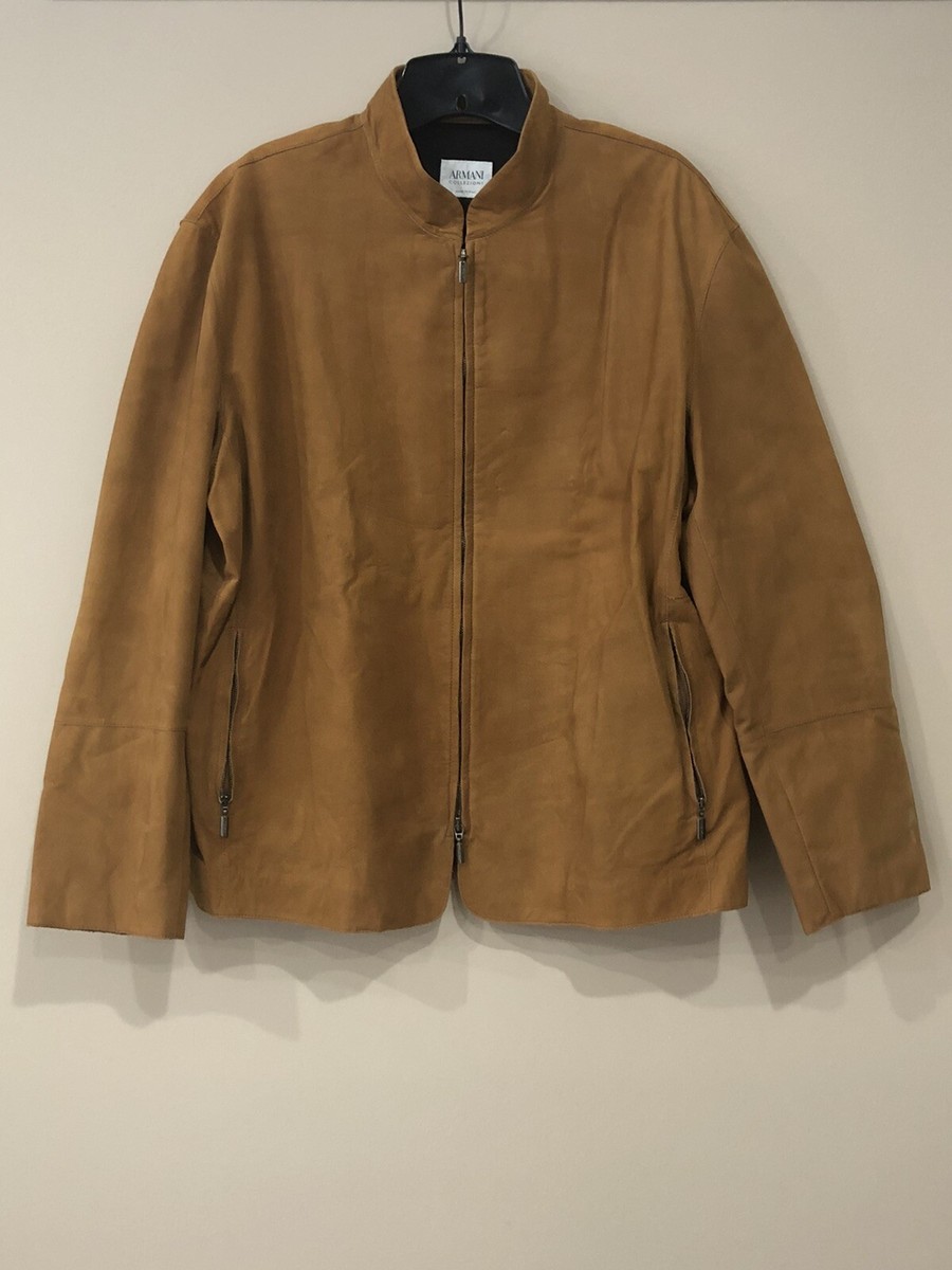 ARMANI COLLEZIONI Brown Suede Calf Leather Jacket Coat Sz 42 Made