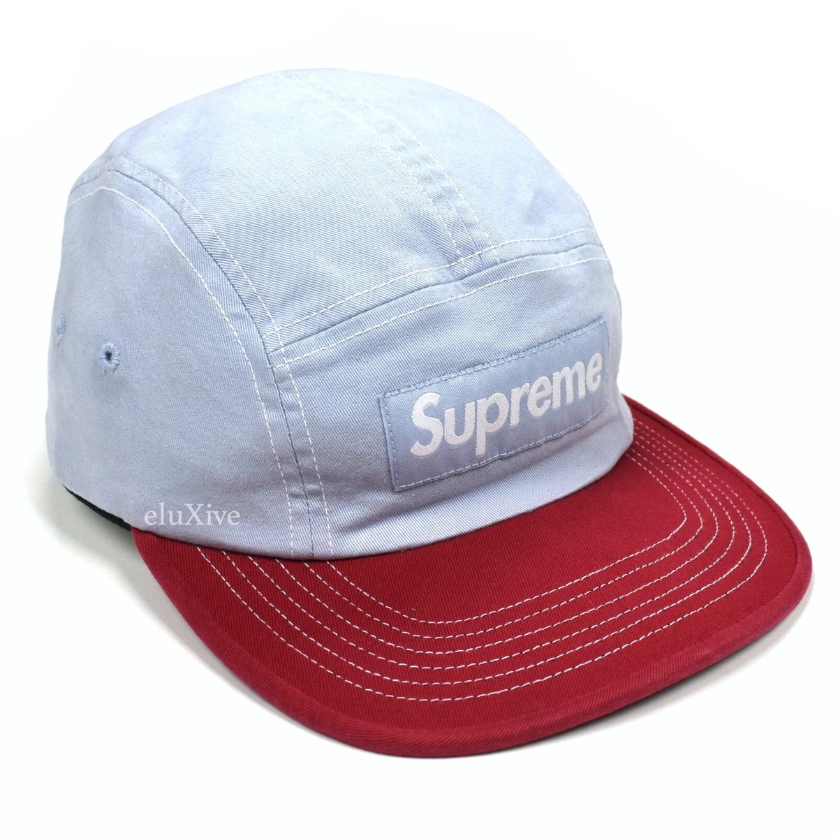 NWT Supreme 2 Tone Box Logo Hat Light Blue Red Camp Cap Mens DS