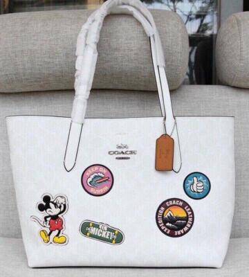Coach x Disney Collaboration Mickey Tote Bag White Leather RARE
