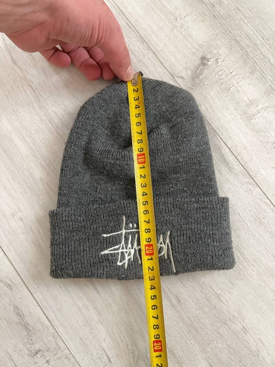 Stussy Vintage 90s Made in USA Embroidered Logo Beanie Hat Gray OS