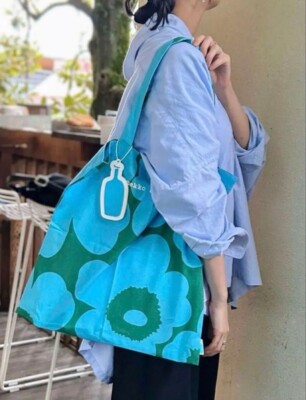 Marimekko × Blue Bottle Coffee Unikko Tote Bag Cotton Blue Green