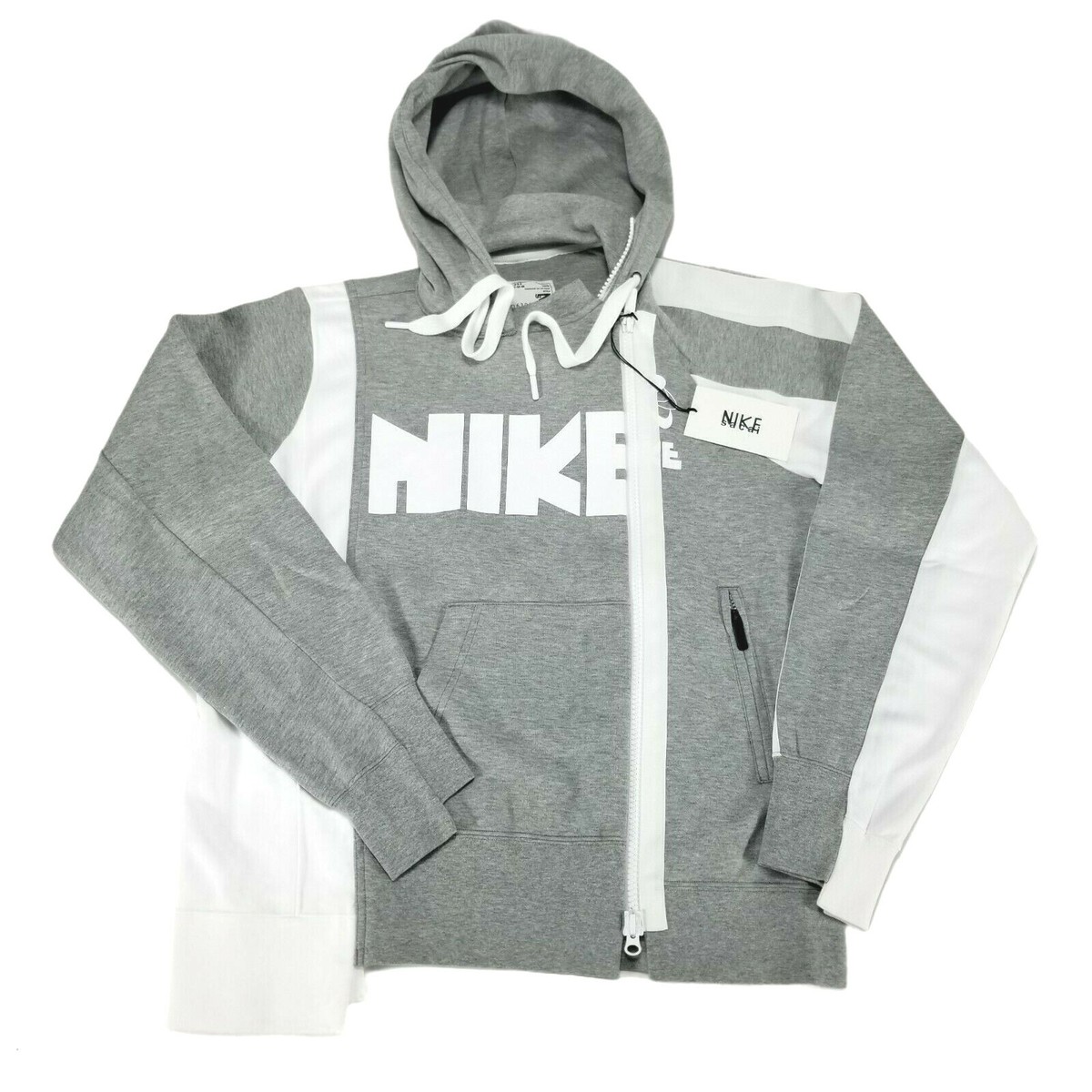 Nike Sacai Jacket Women's M Double Zip Full Zip Hoodie Grey White