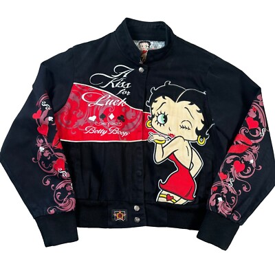 Betty Boop Jacket Women's Large Vintage Y2K Jeff Hamilton NASCAR