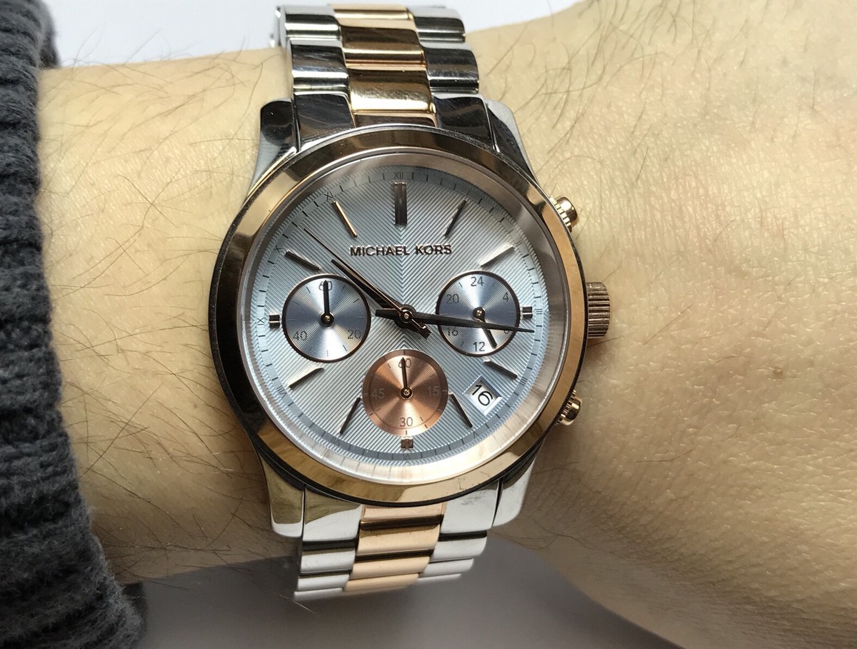 MICHAEL KORS ROSE GOLD TONED STAINLESS RUNWAY WATCH LADIES MK-6166