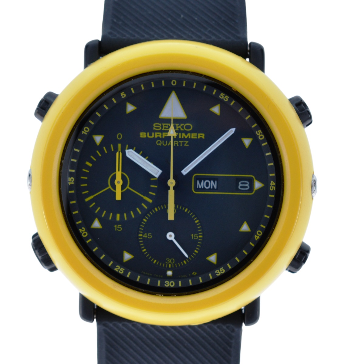 RARE 42mm Men's SEIKO Surf Timer Chronograph Black/ Yellow Watch