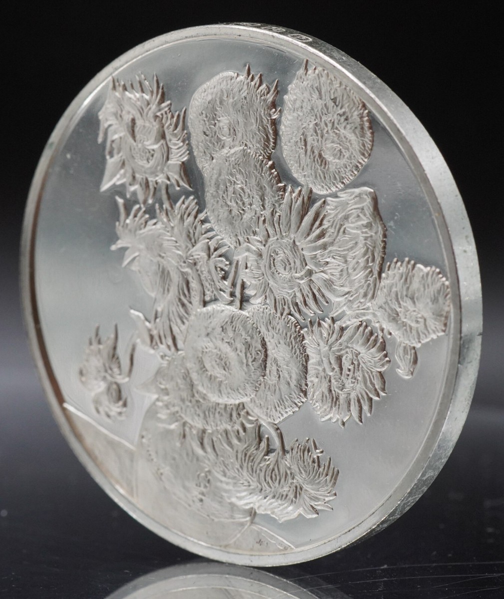 1974 Franklin Mint Vincent Van Gogh Sunflowers 2oz Sterling Silver