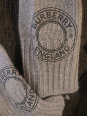 BURBERRY Logo Graphic Cashmere Blend Gloves KNIT GRAY GREY SIZE M