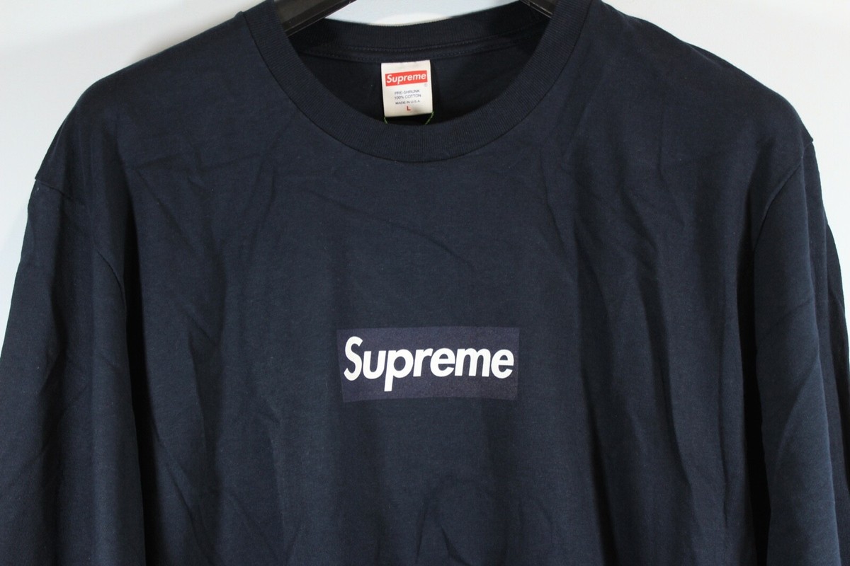 Supreme Box Logo L/S Long Sleeve Tee Navy Blue White FW20T15 100