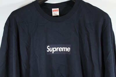 Supreme Box Logo L/S Long Sleeve Tee Navy Blue White FW20T15 100