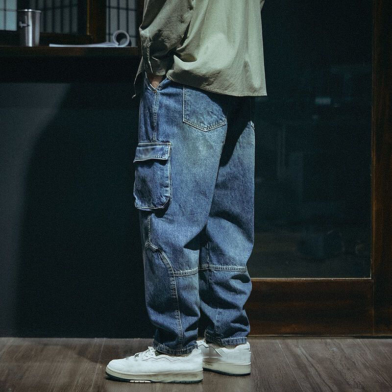 Fashion Mens Denim Cargo Pants Loose Jeans Overalls Pockets Work