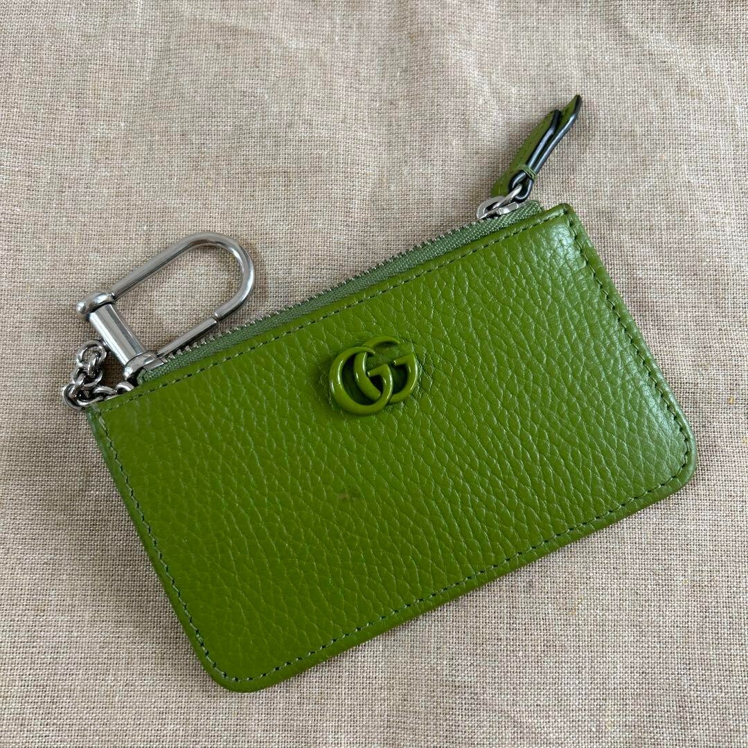 GUCCI GG Marmont Keychain Card Case Coin Purse Green Leather | eBay