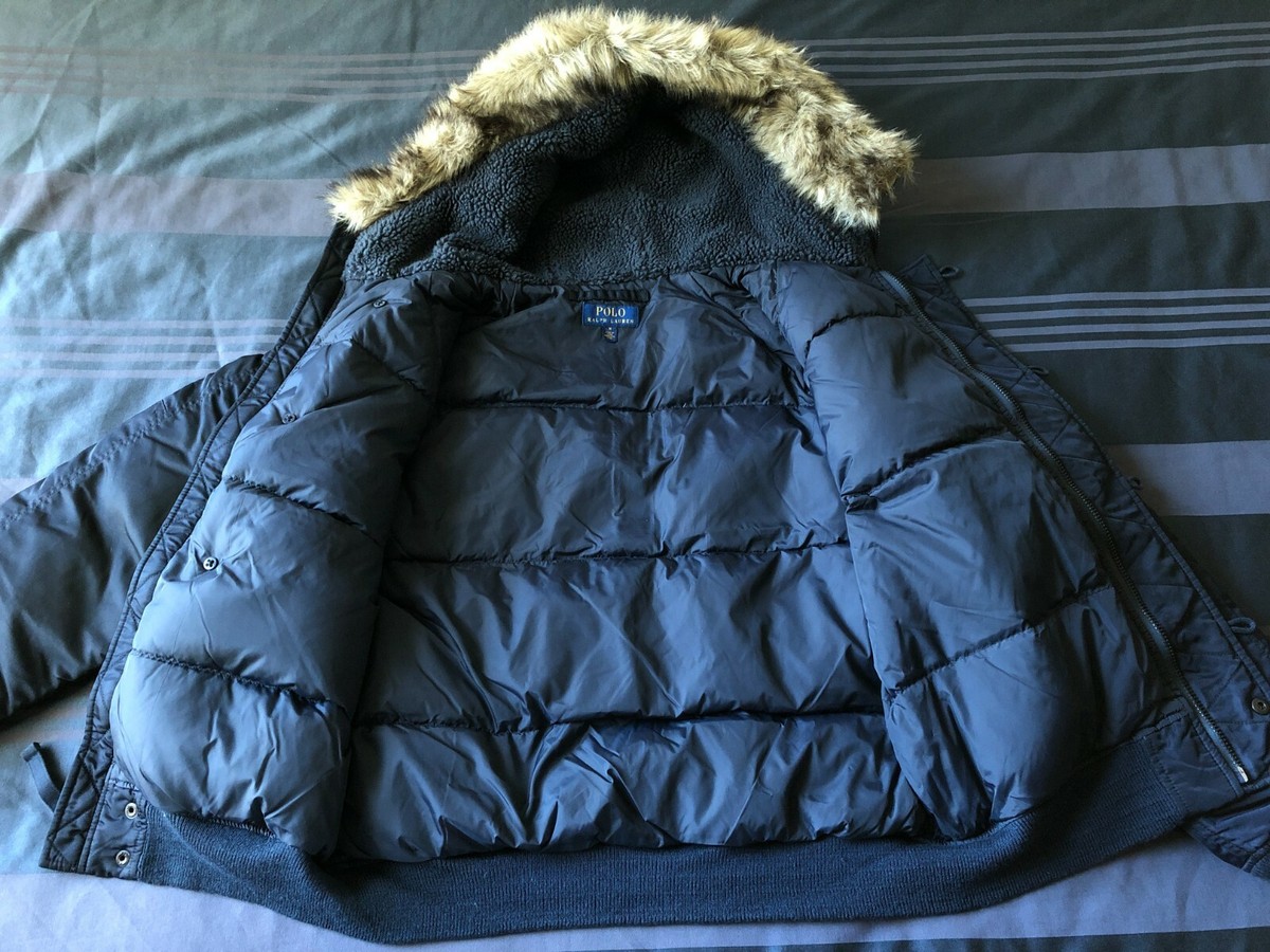 Polo Ralph Lauren MEDIUM Navy Military Down N2B Bomber Jacket Faux