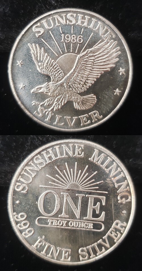 1986 Sunshine Mining American Eagle 1 Troy Oz .999 Fine Silver