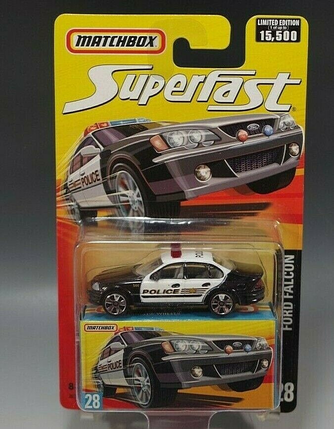 2006 MATCHBOX #28 FORD FALCON POLICE BLACK/WHITE SUPERFAST L.E NIB