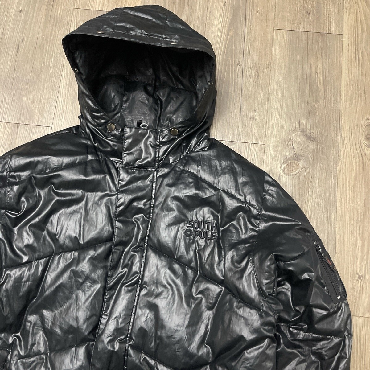 Vintage Crazy Y2K South Pole Black Puffer Down Jacket Size Large