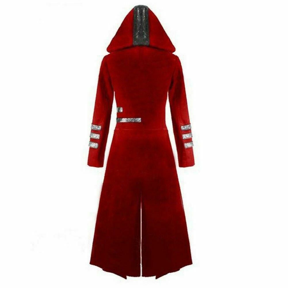 Scorpion Mens Punisher Hooded Trench Coat Long Jacket Red/Black