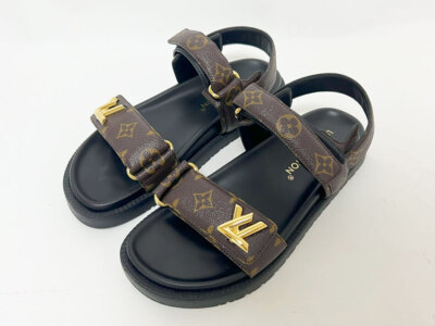 LOUIS VUITTON LV Sunset Line Sandals Women's Monogram Size 38 US8