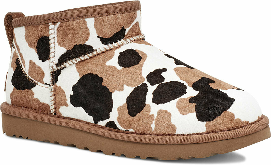 UGG Ultra Mini Ankle Boots Womens Sz 8 Chestnut Leather Cow print