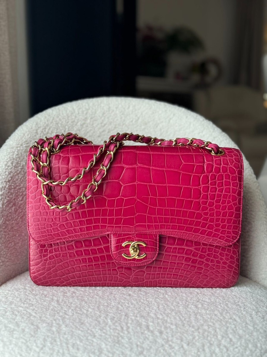 Super rare Chanel Hot Pink Alligator Jumbo Double Flap Bag | eBay