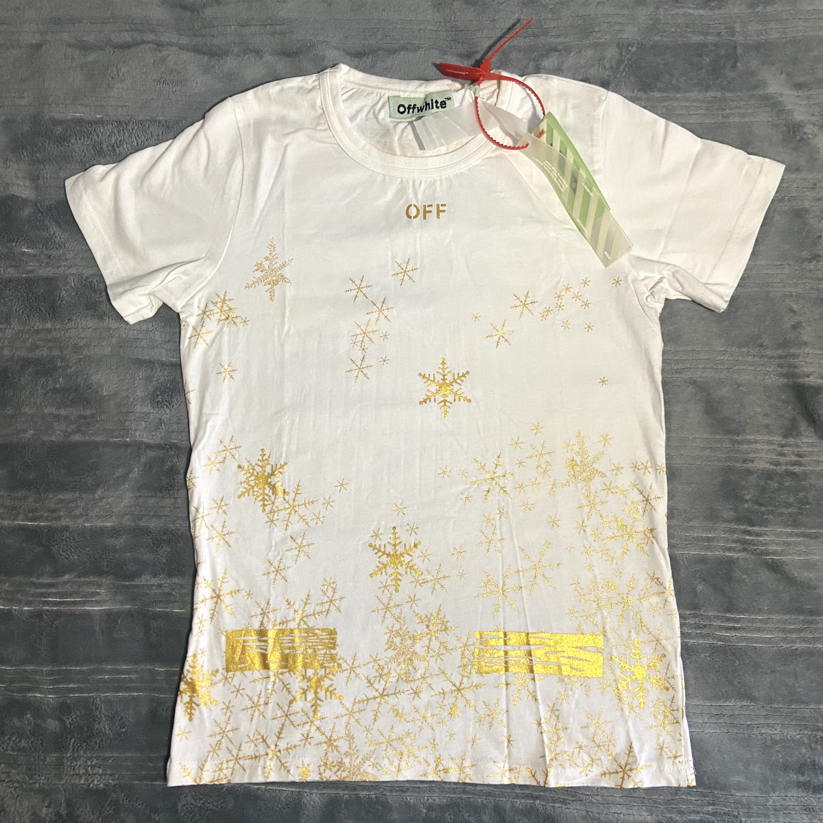 Off-White Gold snow (Seeing Things) Virgil Abloh T Shirt Sz Medium