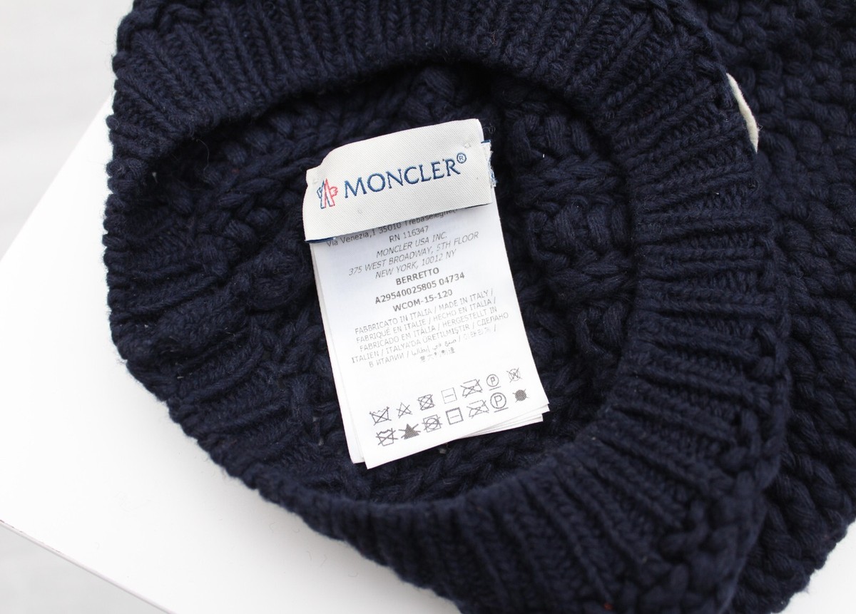 Authentic Women's MONCLER Berretto Knit Wool Beanie Navy Logo Hat