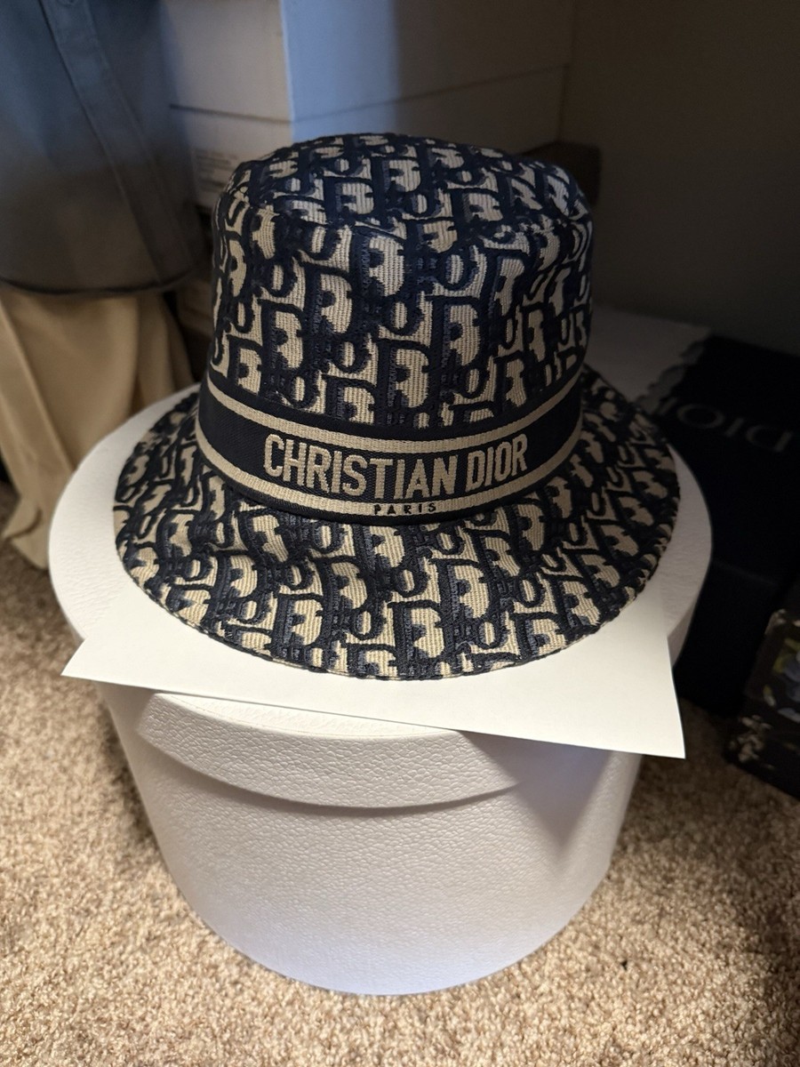 Christian Dior Bucket Hat Oblique Monogram Navy Blue Size 59 US 7