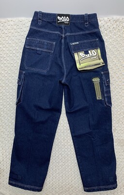 Vtg Solo Semore Cargo Jeans Mens Tag 34 Approx 32x32 Blue Baggy