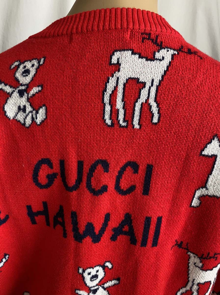 Gucci Hawaii animal Jacquard wool knitted cardigan. Notice