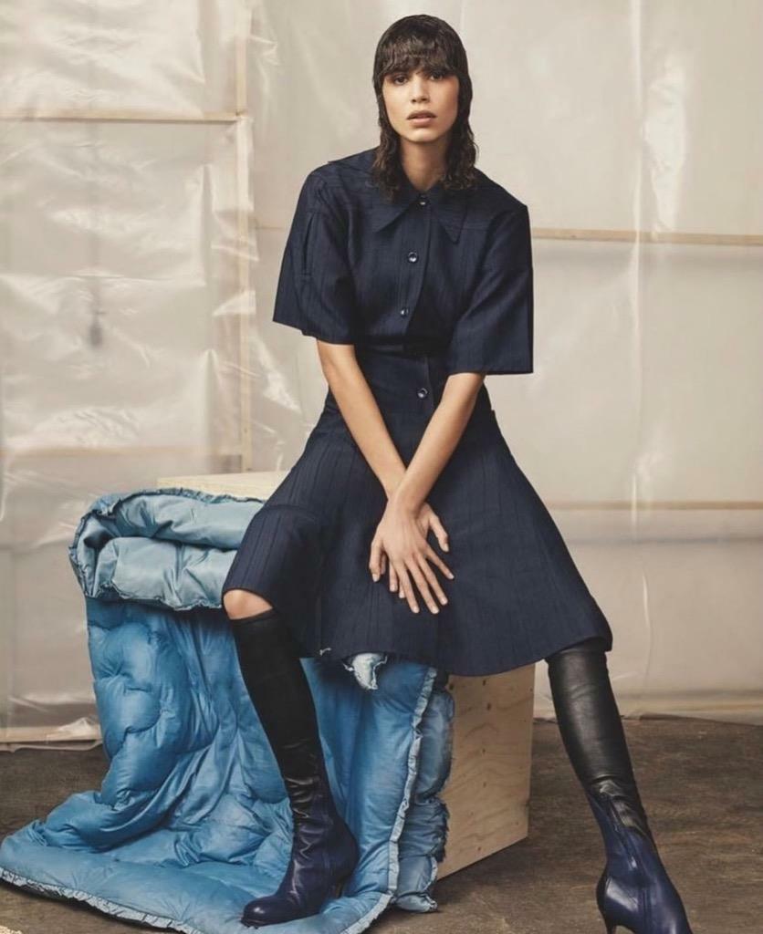 CELINE Linear Jacquard Shirt Dress Navy Winter'17 Old Celine